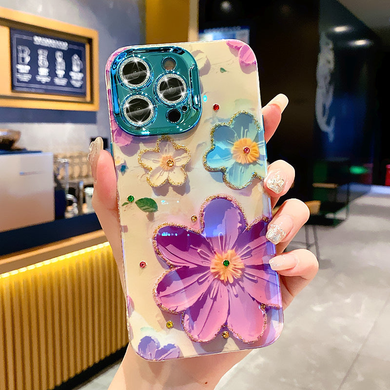 Ein farbenfrohes Ölgemälde, exquisite Handy-iPhone-Schutzhülle, 3D-Retro-Ölgemälde, Blumen-Telefonhülle, Linsenschutzfolie, stoßfeste Schutzhülle für iPhone 11 12 13 14 15