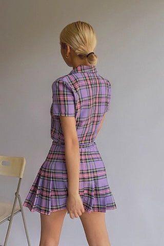 Gingham High Waisted Pleated Skirt