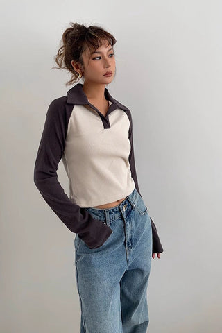 Contrast Lapel Neck Sweatshirt Tops Shirt