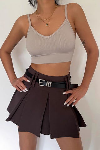 Solid A-Line Flared Hem Belted Skirt