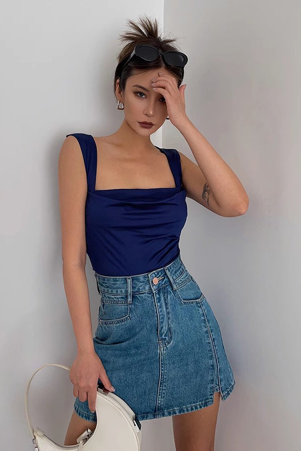 Sexy Pleated Scoop Neck Crop Tank Tops