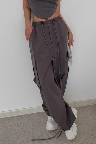 Zip Detail Drawstring Waist Cargo Pants