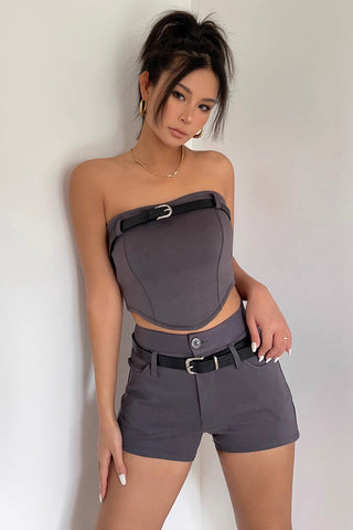 Asymmetrical Hem Belted Tube Top