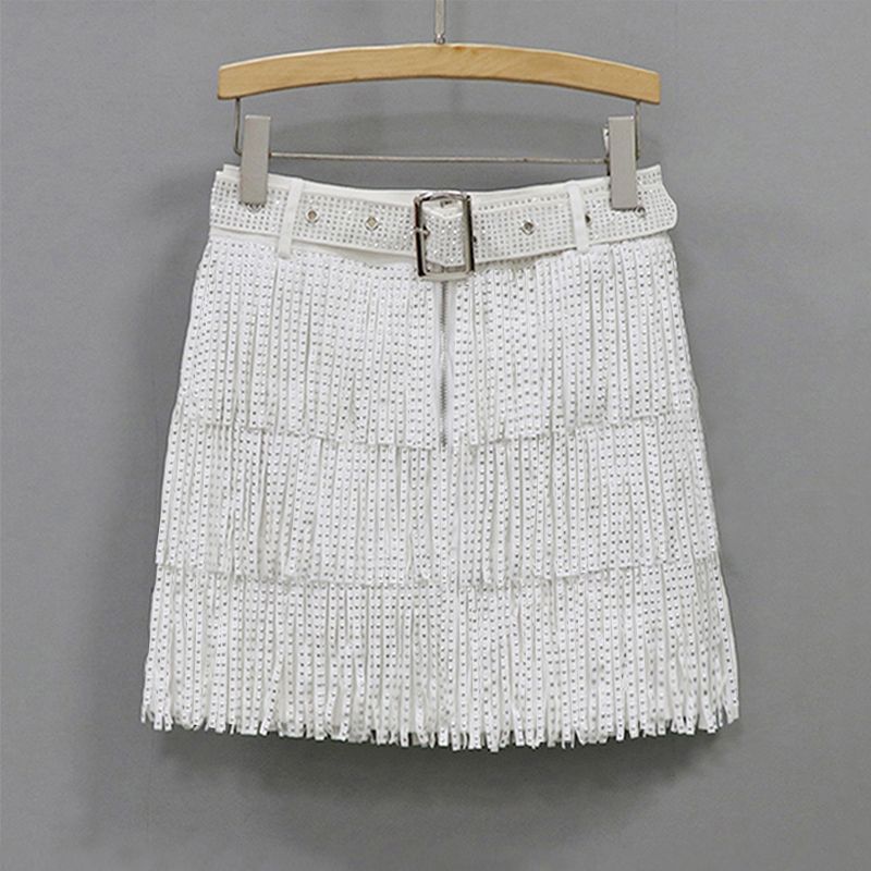 Zoie Studded Fringe Mini Skirt - White