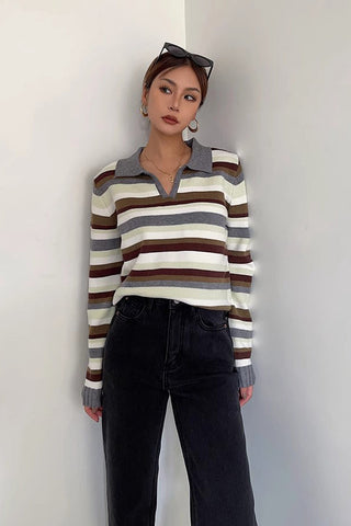 Striped Print Long Sleeve Sweatshirt Tops