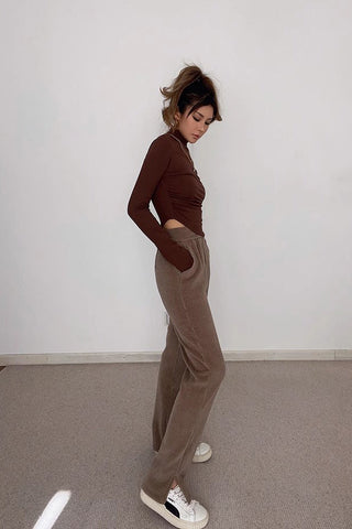 Nature High Waist Rib-knit Split Hem Pants