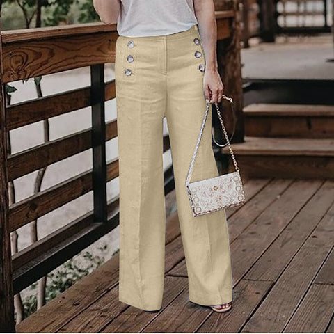 Solid Buckle Straight High Waist Wide Leg Solid Color Bottoms