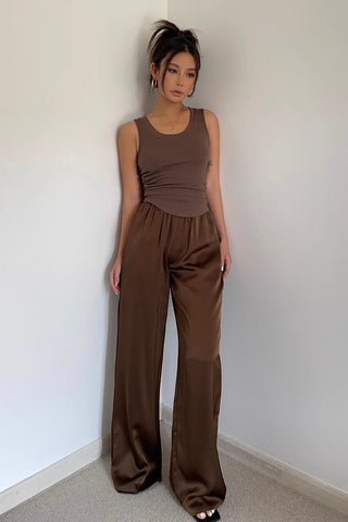 Satin Nature Elastic Waist Wide Leg Pants