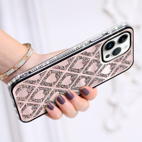 Compatible With Iphone Case Cute Heart Case Glitter Sparkle Love Shaped Cover For Girls Girly Luxury Stylish Heart-Shaped Rhinestone Shockproof Phone Cover