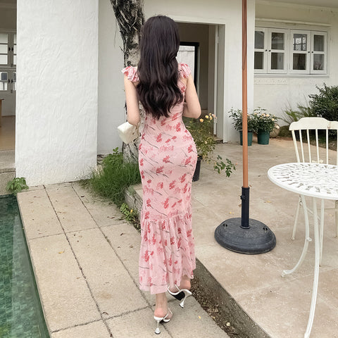 Sweetheart Neck Ruffle Hem Dress