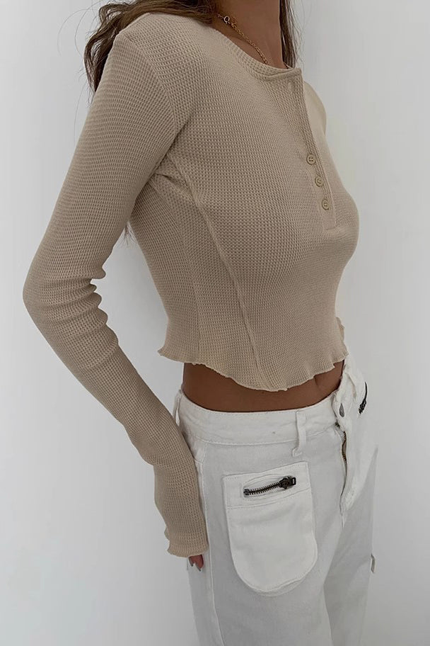 Ribbed Long Sleeve Crop Tops Shirt