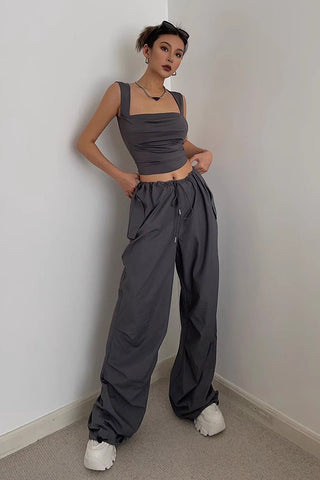 Slant Pocket Drawstring Waist Straight Leg Pants