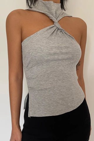 Crisscross Split Side Mock Neck Halter Top