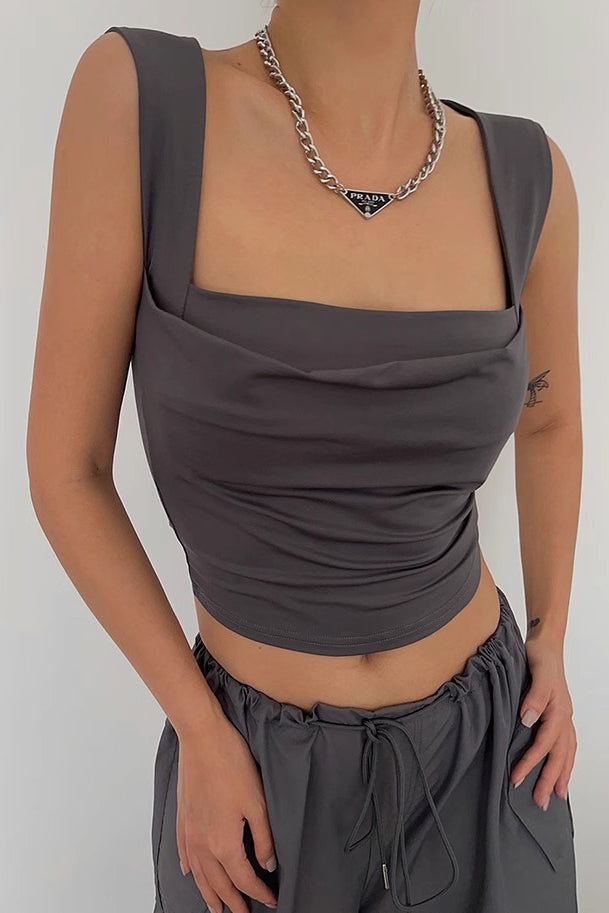 Sexy Pleated Scoop Neck Crop Tank Tops