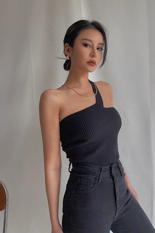 One Shoulder Ribbed Crop Tank Top