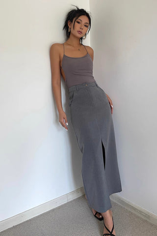 Solid A-Line Low Rise Split Hem Skirt