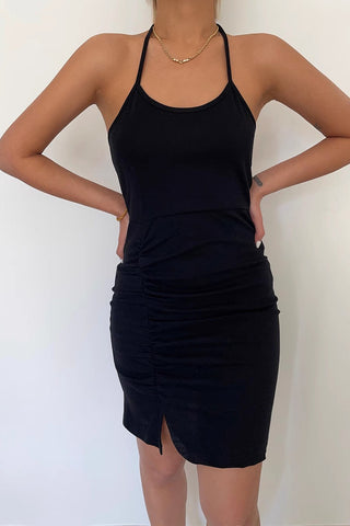 Tie Back Split Hem Bodycon Dress