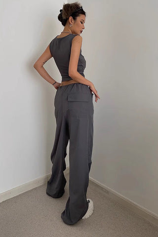 Slant Pocket Drawstring Waist Straight Leg Pants