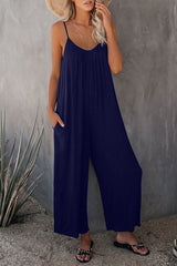 Solid Patchwork Spaghetti Strap Loose Jumpsuits