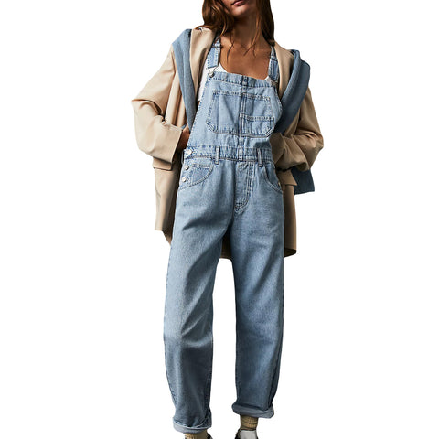 What's The Rush Slouchy Denim Overalls - Medium Blue Wash