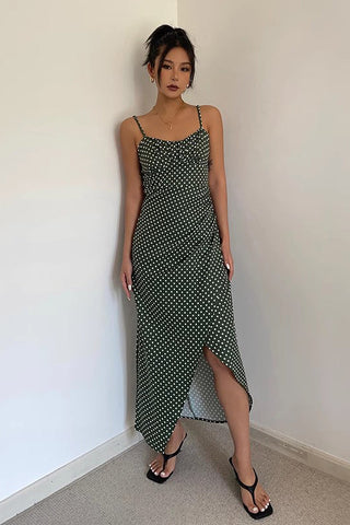 Polka Dot Spaghetti Straps Split Hem Dress