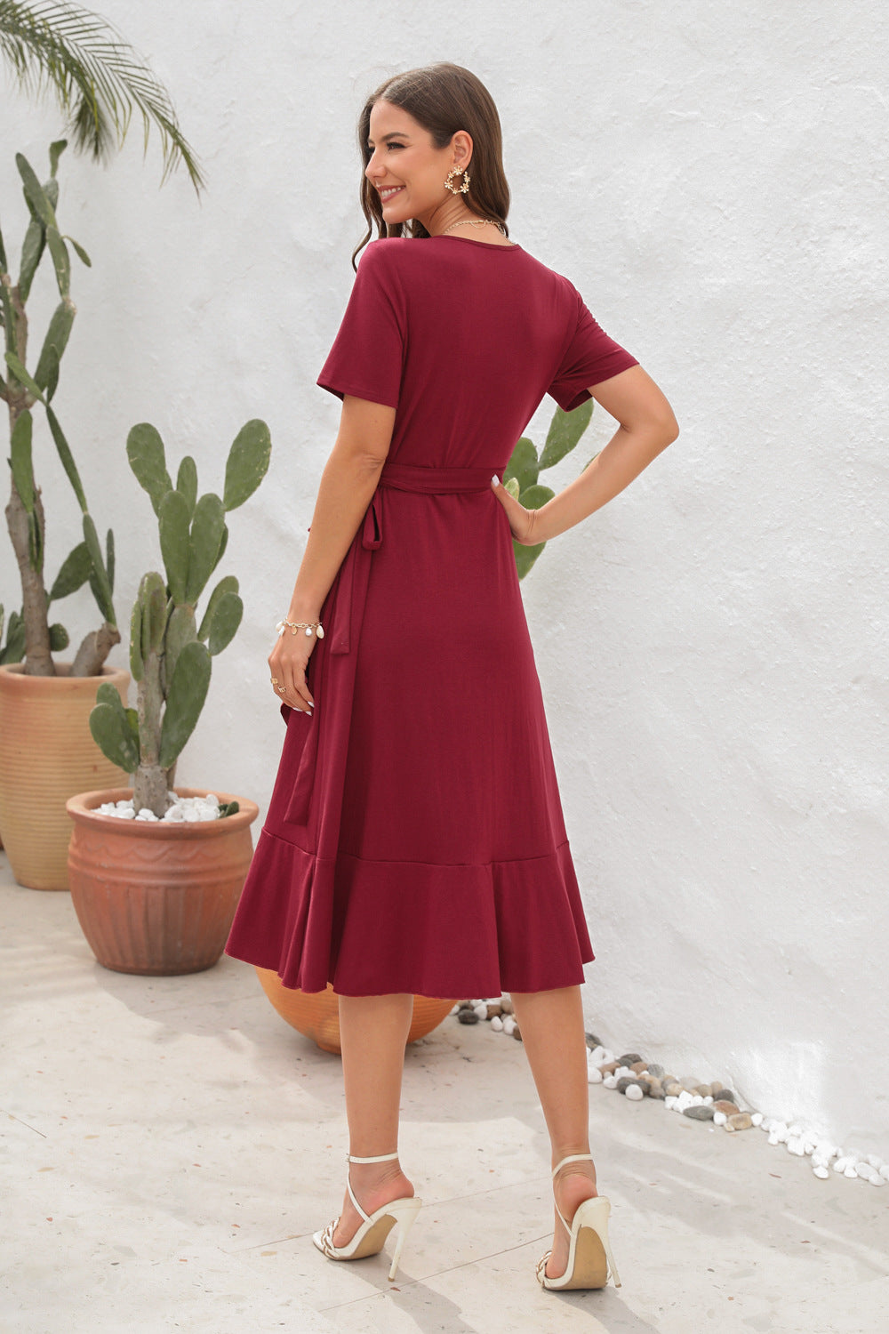 V-Neck Short Sleeve Irregular Maxi Dress