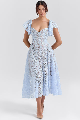 Retro lace high waist slim V-neck dress