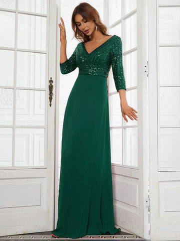 V Neck Long Formal Dress with Sequins