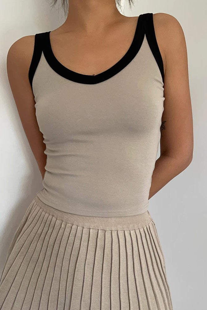 Sleeveless Contrast Trim Tank Tops Fitted Cami Tee Shirt