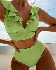 Ruffled Design Swim Skirt Cute Bikini Set