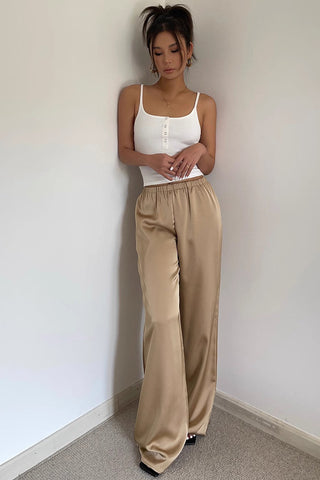 Satin Nature Elastic Waist Wide Leg Pants