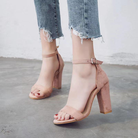 Stylish Staple Faux Nubuck Block Heels