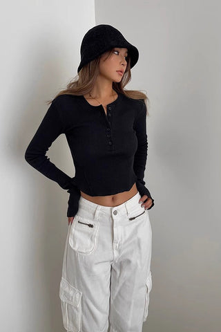 Ribbed Long Sleeve Crop Tops Shirt