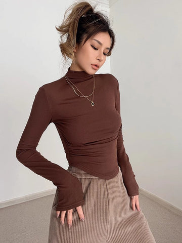 Solid Mock Neck Long Sleeve Tops Shirt