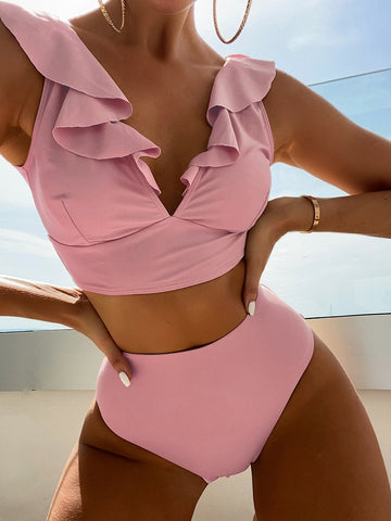 Ruffled Design Swim Skirt Cute Bikini Set