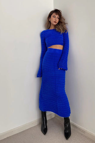 Long Sleeve Crop Sweater & High Waist Skirt Two Piece Set