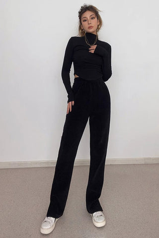 Nature High Waist Rib-knit Split Hem Pants