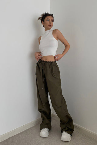 Slant Pocket Drawstring Waist Straight Leg Pants