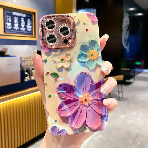 Ein farbenfrohes Ölgemälde, exquisite Handy-iPhone-Schutzhülle, 3D-Retro-Ölgemälde, Blumen-Telefonhülle, Linsenschutzfolie, stoßfeste Schutzhülle für iPhone 11 12 13 14 15