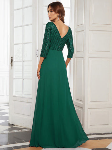 V Neck Long Formal Dress with Sequins