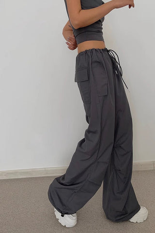 Slant Pocket Drawstring Waist Straight Leg Pants