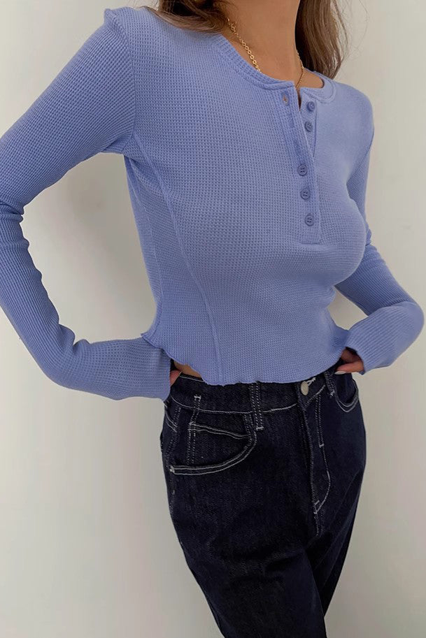 Ribbed Long Sleeve Crop Tops Shirt