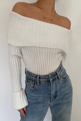 Off Shoulder Rib-Knit Sweater