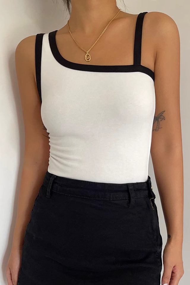 Contrast Trim Crop Halter Top