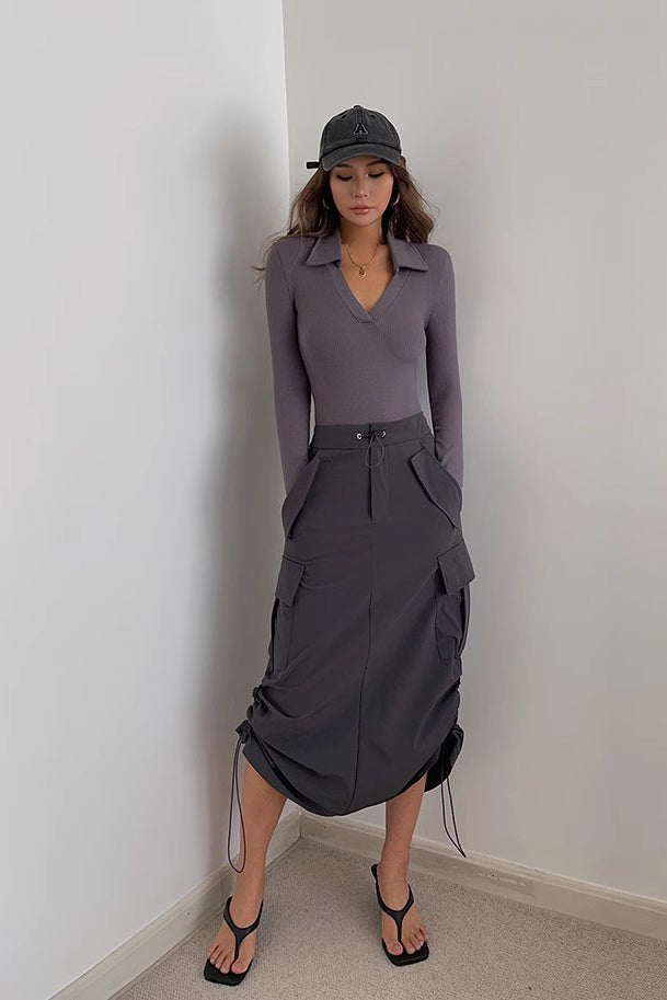 Drawstring Waist Slant Pocket Skirt