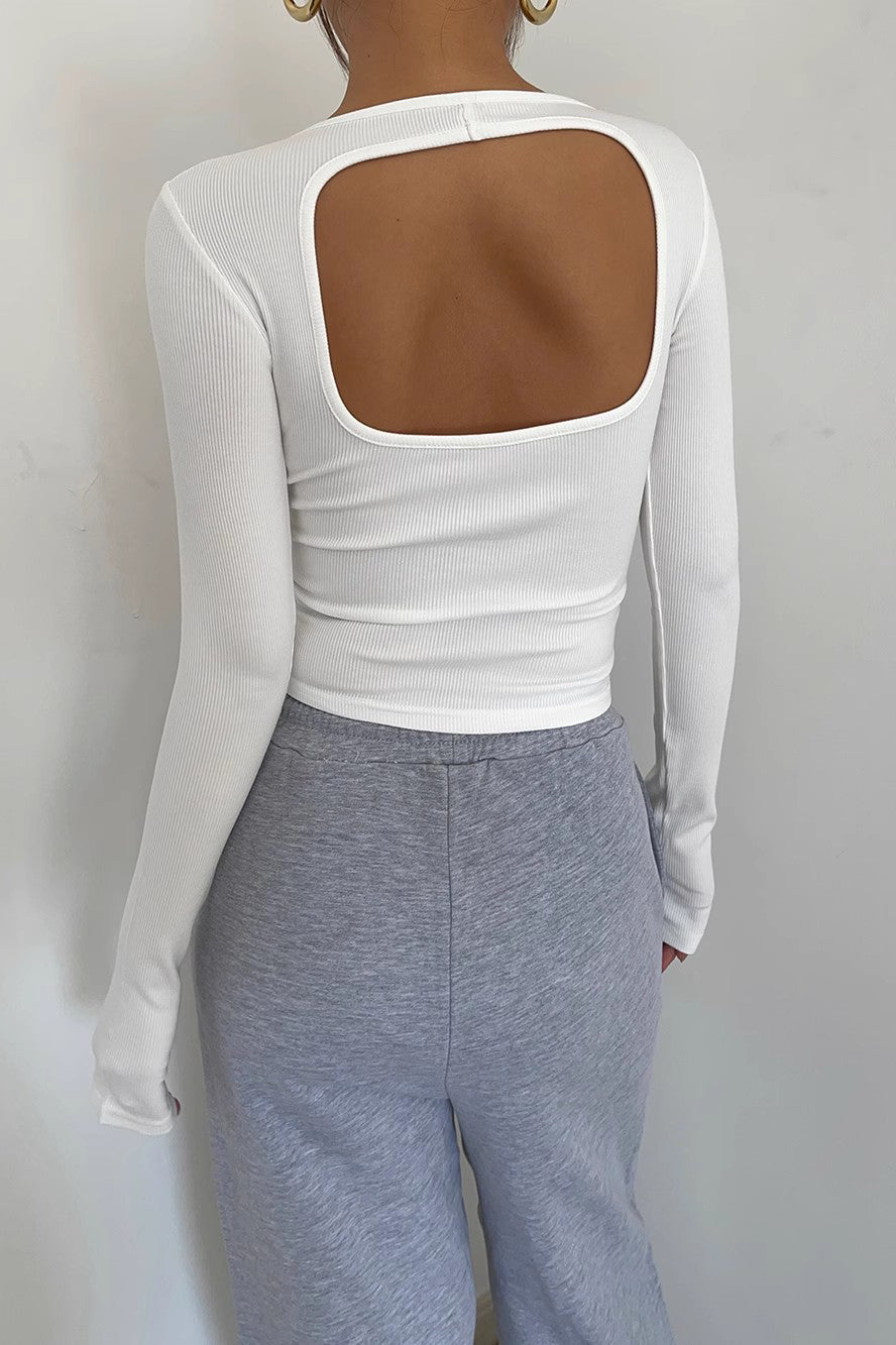 Scoop Neck Backless Long Sleeve T-Shirt