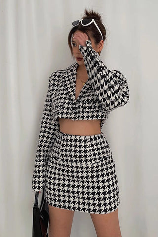 Allover Print Crop Blazer & Skirt Two Piece Set