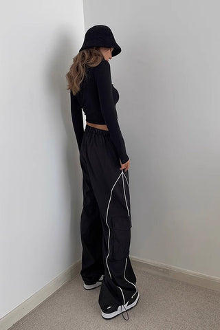 Pantalon de sport à taille élastique et coutures latérales contrastées