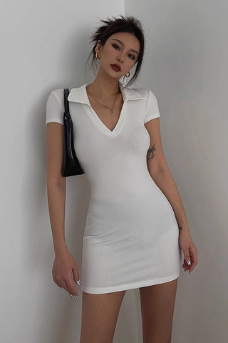 Sexy Wrap V Neck Ribbed Bodycon Dress