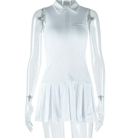 Solid Color Sleeveless Lapel Zipper Dress